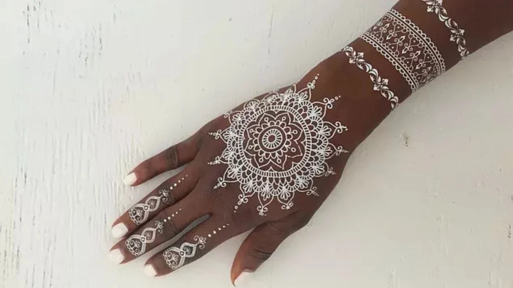 Floral Am Bands white henna designs